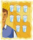 eight glasses of water - shows the no. of glasses of water a human needs in a day with all reasons pointing out to being beneficial to health.