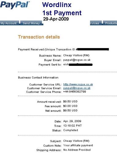 Wordlinx Payment Proof - First payment received from Wordlinx!