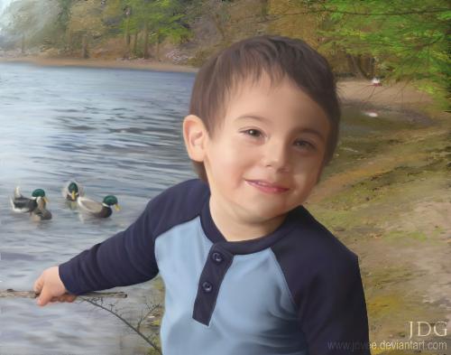 my digital painting for a friend - http://jovee.deviantart.com/art/digital-painting-03-115666577  this is a gift for my friend Ana Singh from Mexico... i really had a hard time making all the ripples of this river... but im happy now the way it turned out... and i hope she likes it too... she really want me to make those ducks be a part of the portrait, at first, i have no idea where to place them so i have to move the portrait a bit further backward towards the ducks... hehe...