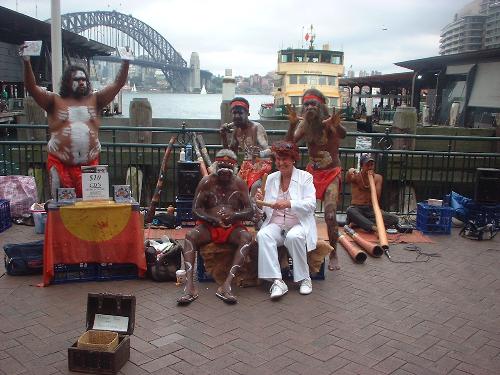 Aborigines at Sydney Harbour. - A group of Aborigines entertaining the tourists at Sydney Harbour. Sydney is a beautiful and fascinating city.