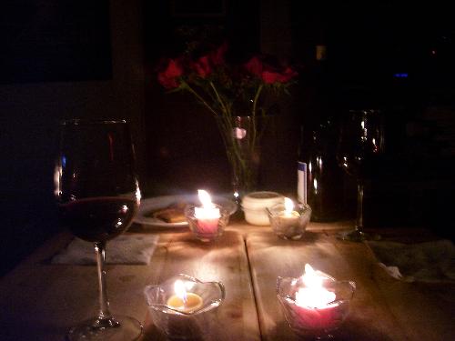 Dinner - Candlelight dinner on TV trays. This was back in my fiancee and I's dating days - before we moved in together and got a kitchen table! haha