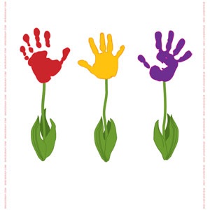 Flower Hand prints - You can just paint the stems in your self that's what I did