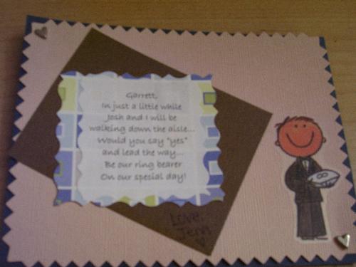 Ring Bearer - The card I made my cousin, asking him if he would be my ring bearer!
