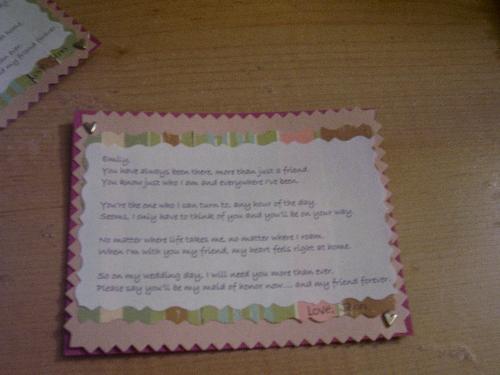 Maid of Honor card - The card I made my sister, asking her to be my maid of honor!
