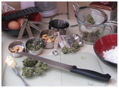 Cooking with Mary Jane - Picture of marijuana being prepared for use in baking.