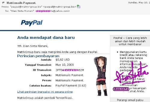 My payment from matrixmails - today 11 may 2009