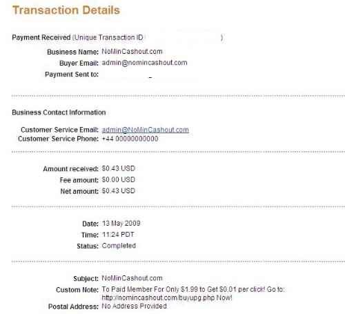 Nomincashout 1st payment! - Got my first payment from Nomincashout! (Got paid 2 weeks earlier than what they had stated!)  Thanks.