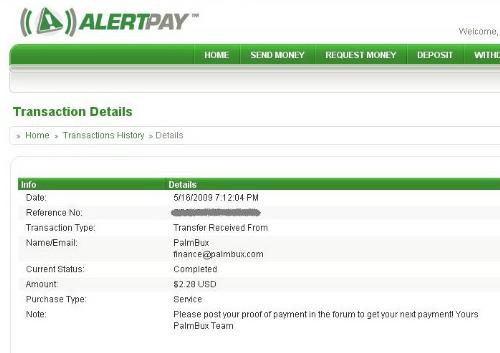 Palmbux Payment - First instant payment from Palmbux