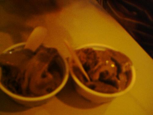chocolate-flavored ice cream - picture of a scoop of chocolate-flavored ice cream.