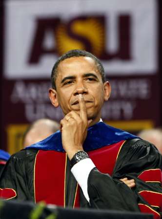 0bama at Arizona State University - 0bama misses his nostril while attempting to pick his nose