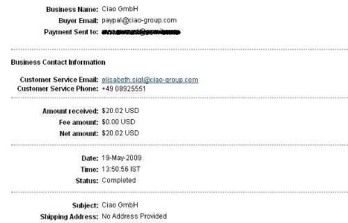 payment from ciao - i got my payment from ciao.