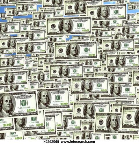 Piles of cash - 100$ bills all over the place thats wealthy