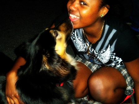 Me and Sophia - My sister took this picture right when I was about to ask her if she could take one of us. PS. This was the first and last time I met this cute little pup. :/