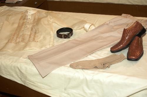 Groom's wardrobe - Barong Tagalog, Ivory Slacks, New pair of shoes, belt and watch