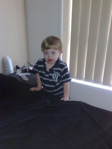 Ben ready for bed - Ben trying his luck by getting into mum and dads bed