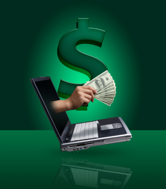 online earning - This is picture shows that earning dollars through internet..That showing the laptop and dollars..means working through laptop and earning some dollars..