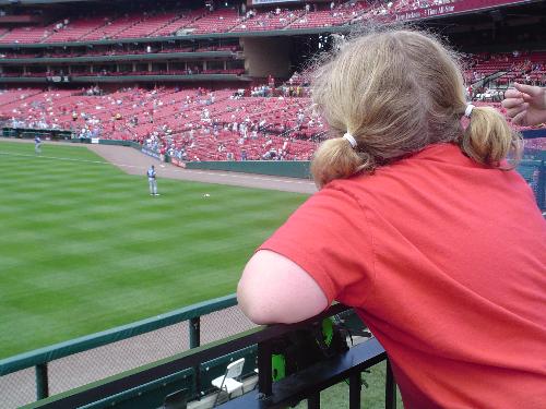 Watching The Players Warm Up! - My daughter watching the players warm up before the game1