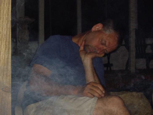 Uncle - This is a zoomed in picture of him sleeping it was funny because one second we were all having a conversation and the next he was passed out sleeping, lol. I love him very much and look up to him.