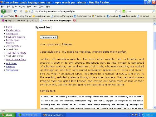 my speed test - this is the screen shot of my typing speed test.