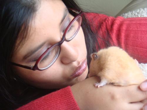 With my hamster Megan - I love her she is so especial... and fun.. she makes me happy