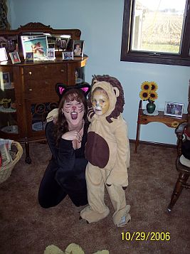Tator  and I before Gramma E's Halloween party - This is a picture of Tator and i befroe we went to a Halloween party.
