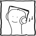 Music Cartoon - This photo contains an image of a cartoon listing to music.