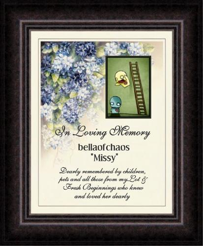 Bella's Net Tribute - This photo in many places on the net paying tribute to our beloved Bella. Into the summerlands Bella, dancing and laughing and preparing the way for the rest of us. You will forever live in my heart and thoughts and attitudes towards this oh so short life. Brightest Blessings of the Goddess upon you my sweet friend.