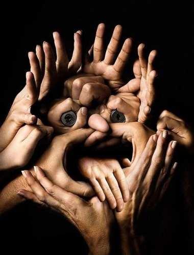 Hands can be used in face transplantation !!! - funny picture in which group of hands make a face ... isn't it funny ???