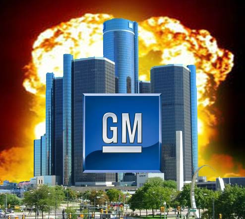 GM going down in flames - GM going down in flames, General Motors Corporation with flames in back ground
