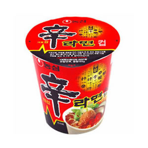 Shin Ramyun Cup - Shin Ramyun is a spicy (?) brand of South Korean instant noodles produced by Nong Shim since 1986. It is exported to over 80 different countries, and is the highest selling brand of noodles in Korea