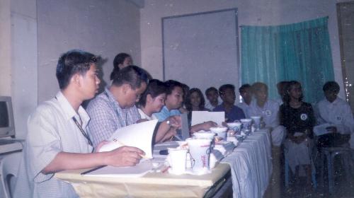 teacher panel - This was taken during the MIS oral defense of some graduating students. The panels mostly teacher are thinking of the best scores to be given for each group. They usually deliberates for the best group. They often ask questions to see how prepared and knowledgable each group.