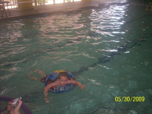 family - This is another picture that was taken at my granddaughter's birthday party. We had the party at a indoor swimming pool. This is a picture of my great nephew.