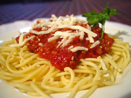 Pasta - pasta with tomato sausage, cheese and basilico