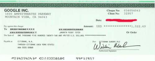 An adsense cheque - my cheque will look like this