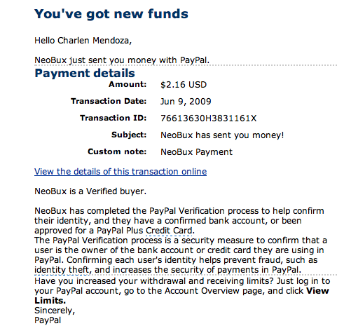 proof of payments - this is the payment proof of my neobux account