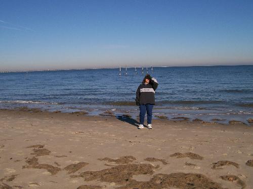 Me at Va Bch in 2007 - This is a picture of me at the beach in 2007. Actually, it was taking at christmastime, that's why I was all bundled up... but, no snow.