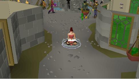 Runescape Lummy tele - Allegradream sits to read her magic book which miracuously takes her back to lumbridge castle.