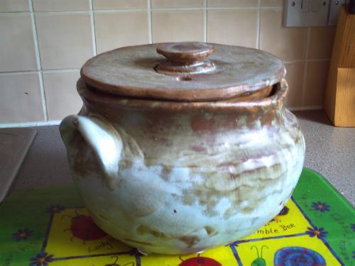 Onion pot! - Handmade by yours truly, nesting on the worktop full of onions to delight the senses!