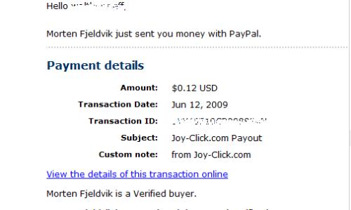 Joy-Click Payment 1 - This is my first withdraw on joy click for 12c