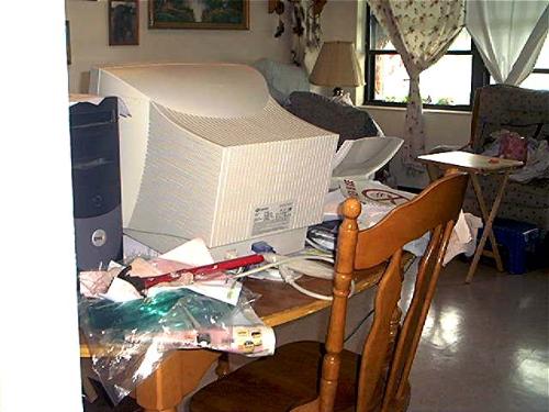 back view of computer sitting on my kitchen table. - thought you'd get a good laugh at what's sitting behind my computer on the kitchen table too! ROTFL!