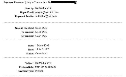 2nd Payment from Joy-Click - Joy-Click is a PTC site with minimum 2 cents payout