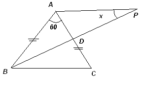 Photo of an isosceles triangle - Drawing of the geometry problem concerning an isosceles triangle.