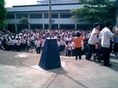flag ceremony - students line up every monday morning for the flag ceremony