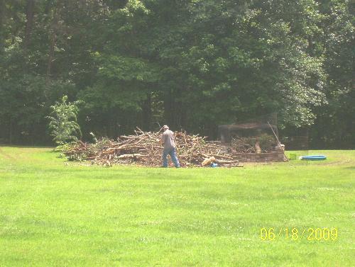 Fire Pit - This is our fire pit and the wood we got out yesterday.