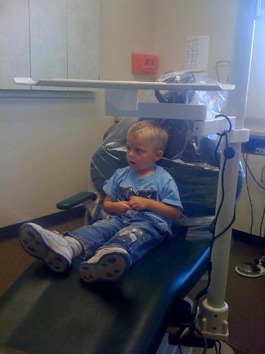 My three year old's first visit to the dentist - My three year old's first visit to the dentist. They let him wear cool sunglasses to protect his eyes.