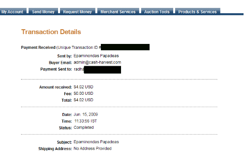 cashharvest payments - it is one of my cashharvest payments