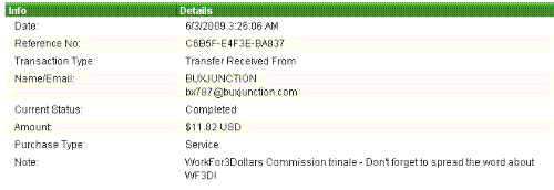 WF3D June 09 Payment - This was my latest payment proof from WorkFor3Dollars.