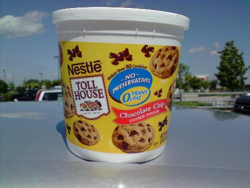Toll house cookie dough - E. Coli has been found in the toll house brand cookie dough. Nestle is voluntarily recalling the product.   This is my recalled cookie dough in the parking lot just before I returned it for full refund...