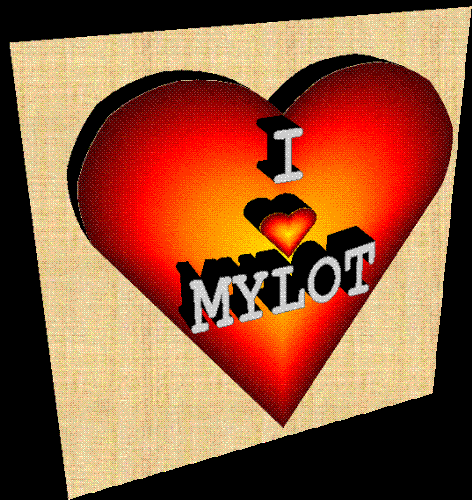 i love my lot - i gave some 3d effects to make it look good. Hope it is nice. the picture is a heart that says i love mylot, i have given red shades and 3d effects. it appears like a heart shaped block that is mounted on the wall..