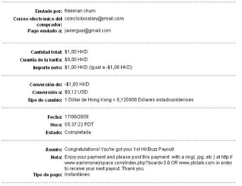 Proof of payment - Proof of payment from HKbuzz